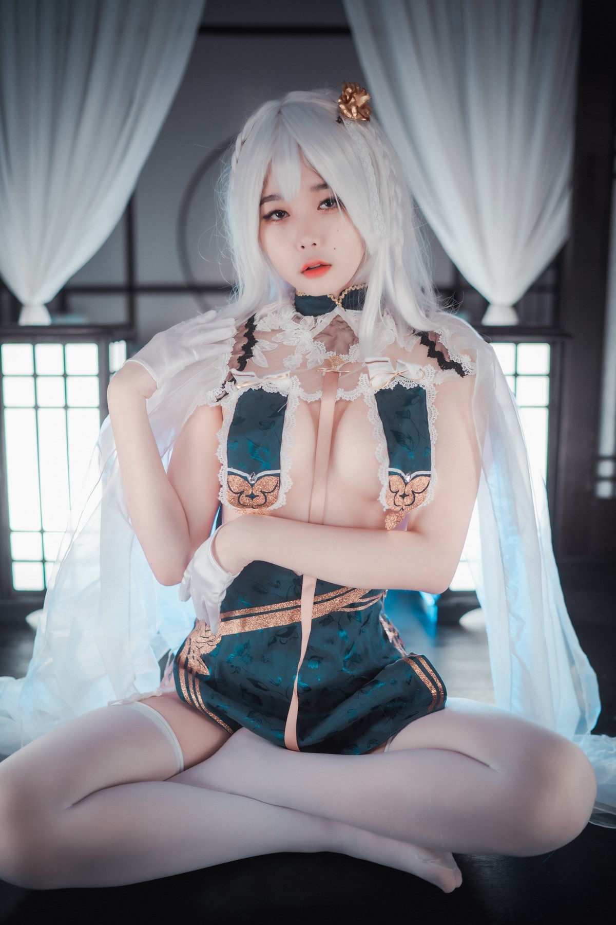 [DJAWA]No.189_模特Zia_Azure Horizons主题性感情趣旗袍露豪乳翘臀惹火诱惑写真55P_极品性感美女