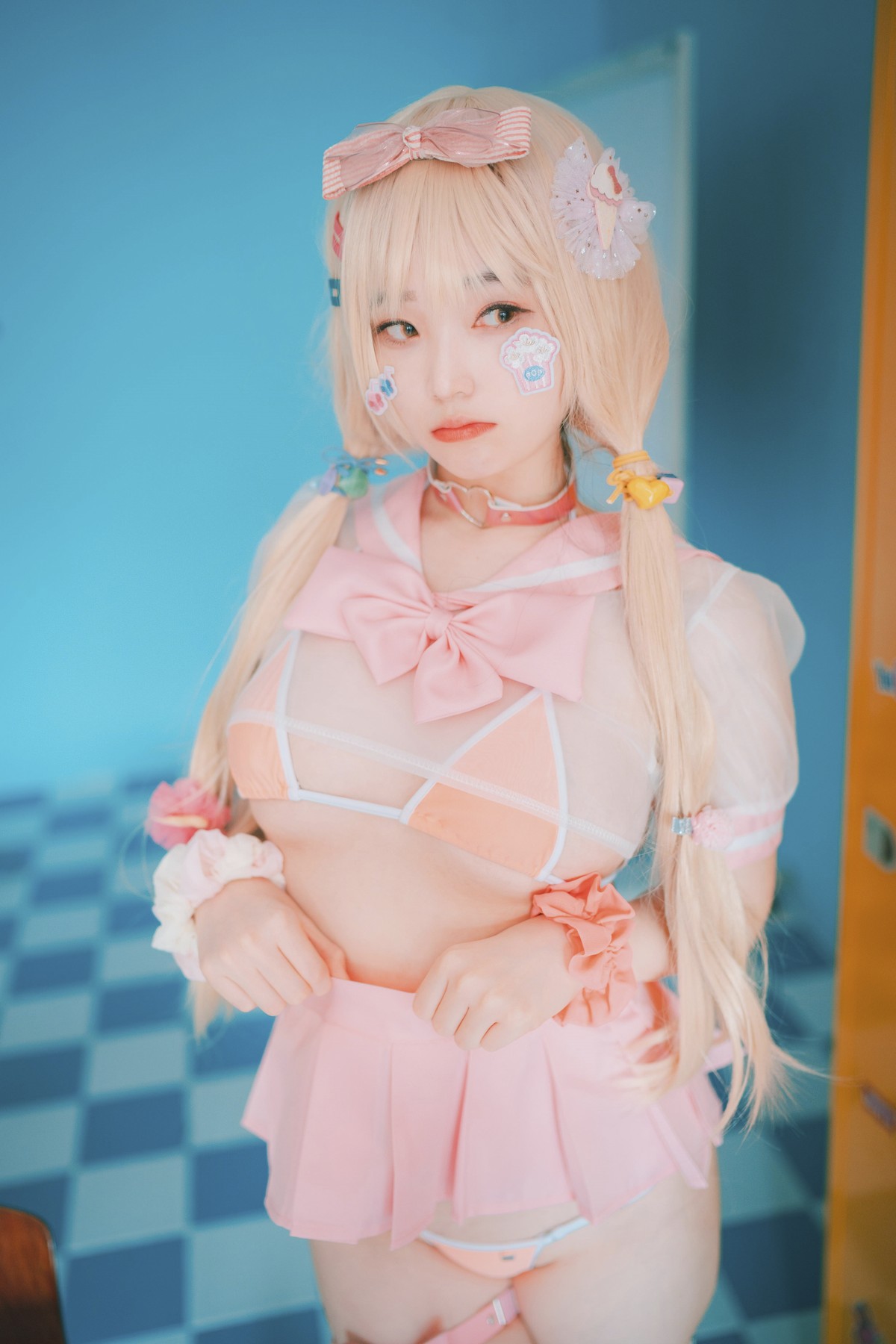 [DJAWA]No.151_模特BamBi_Sheer Pink主题私房性感粉红色服饰露三点式内衣诱惑写真27P_极品性感美女