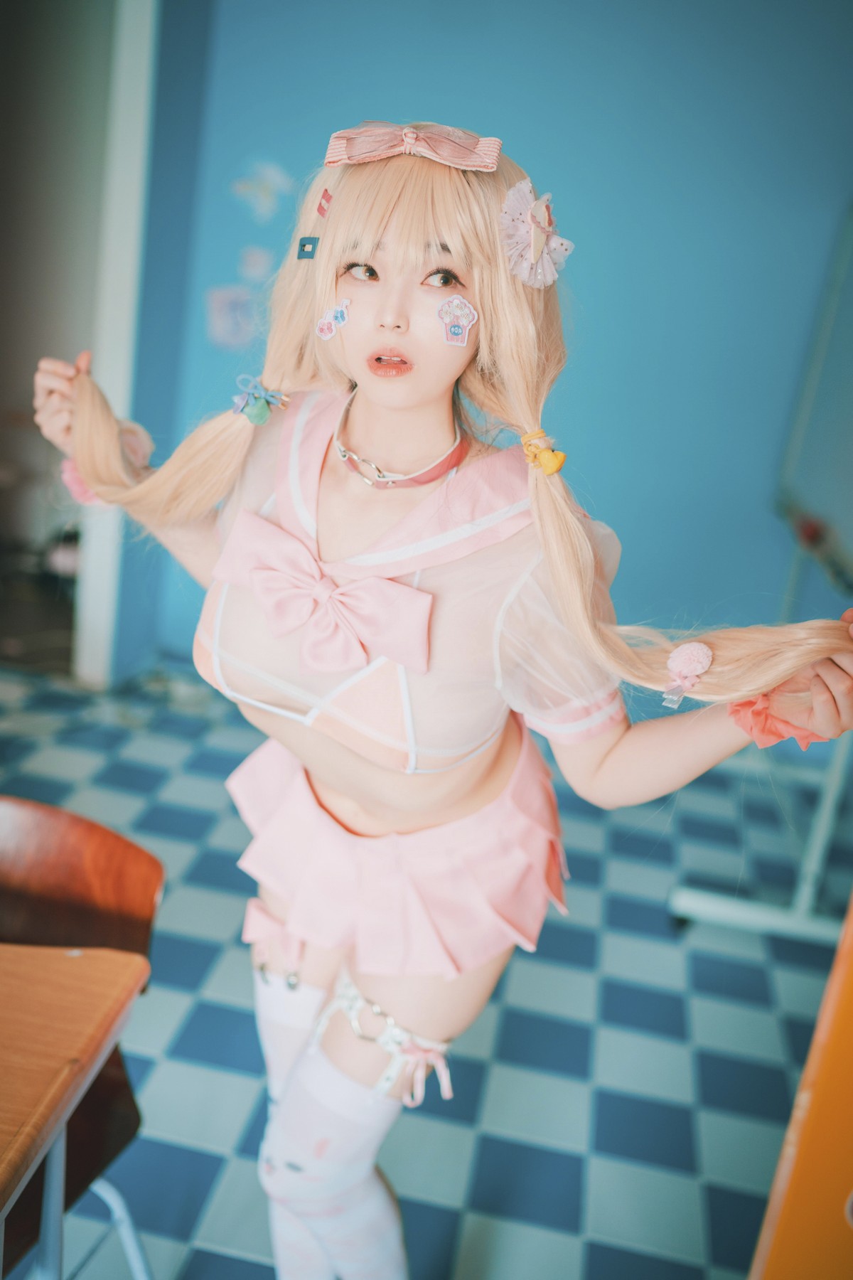 [DJAWA]No.151_模特BamBi_Sheer Pink主题私房性感粉红色服饰露三点式内衣诱惑写真27P_极品性感美女