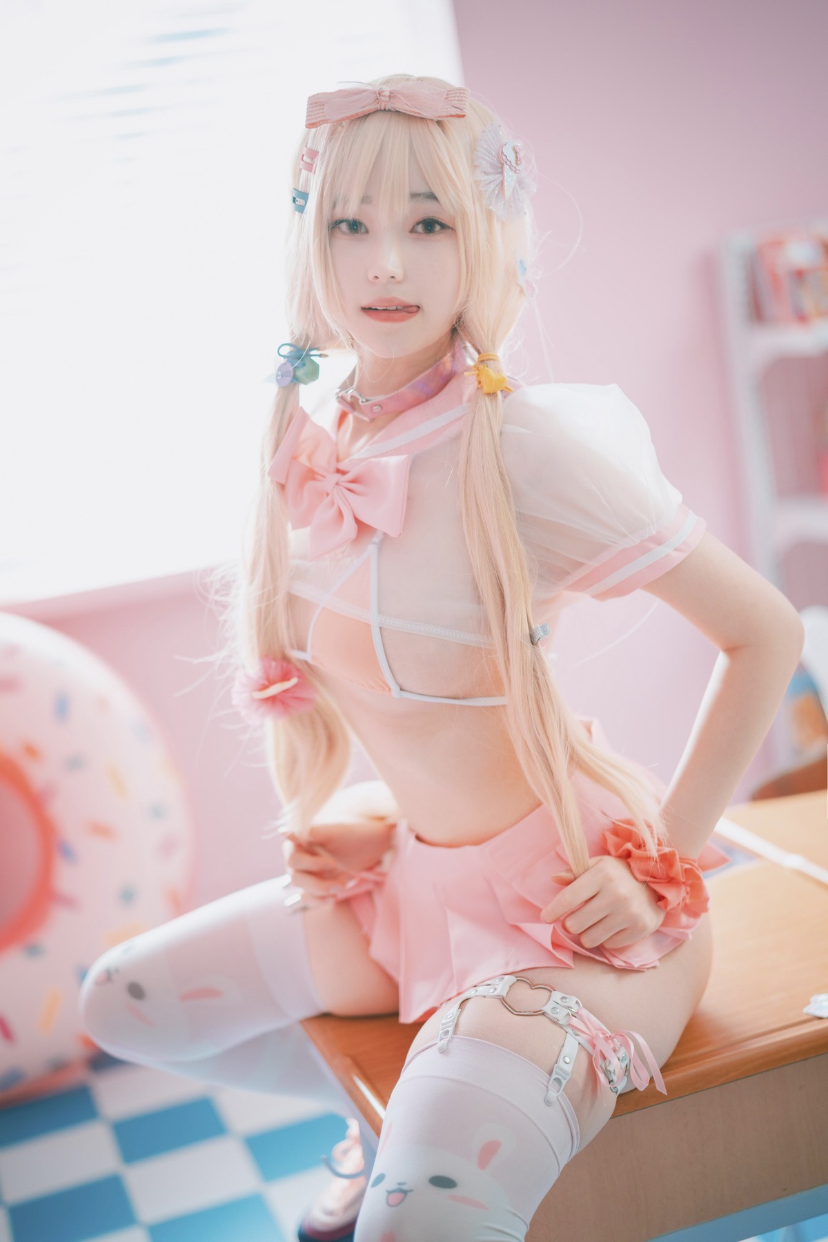 [DJAWA]No.151_模特BamBi_Sheer Pink主题私房性感粉红色服饰露三点式内衣诱惑写真27P_极品性感美女