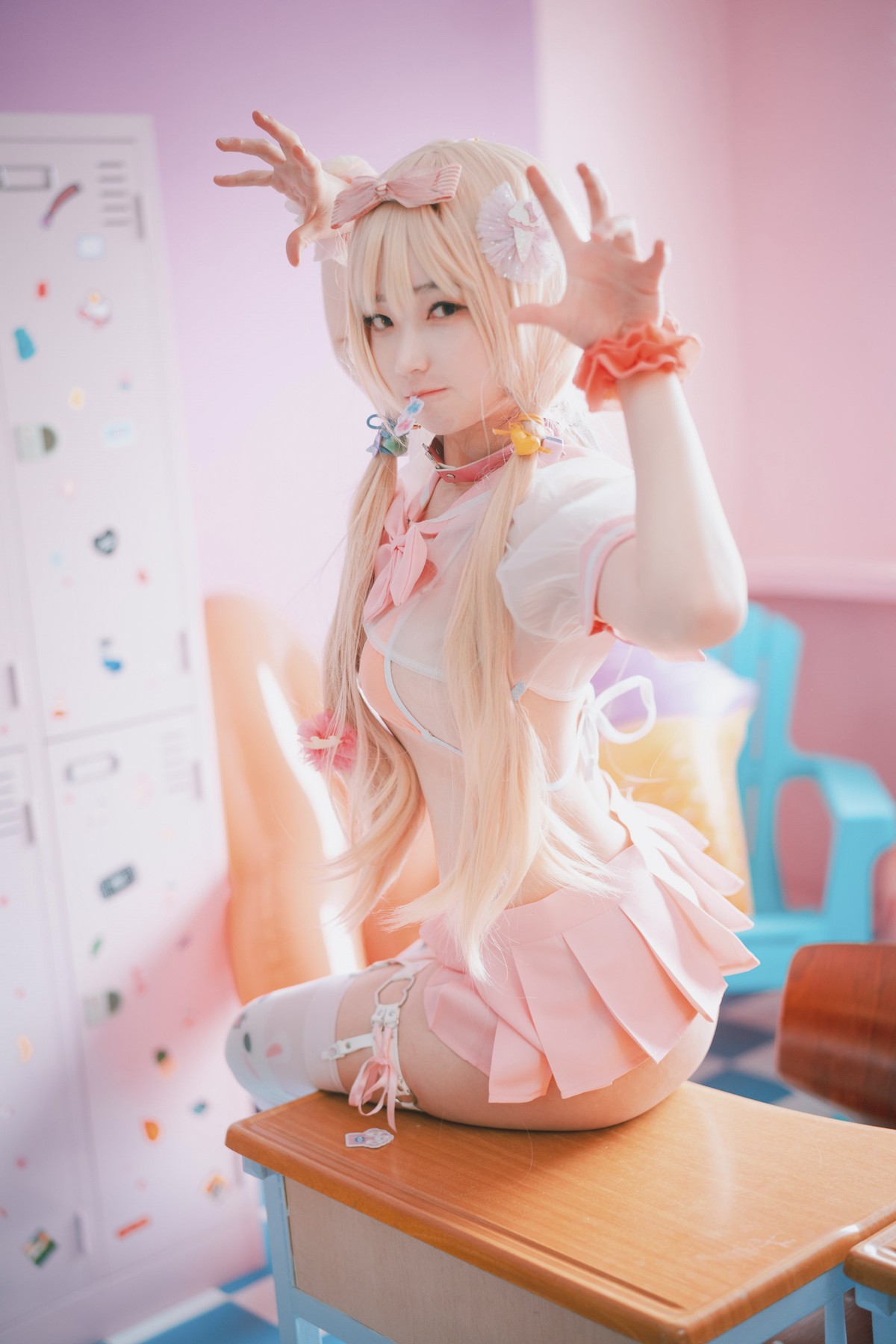 [DJAWA]No.151_模特BamBi_Sheer Pink主题私房性感粉红色服饰露三点式内衣诱惑写真27P_极品性感美女