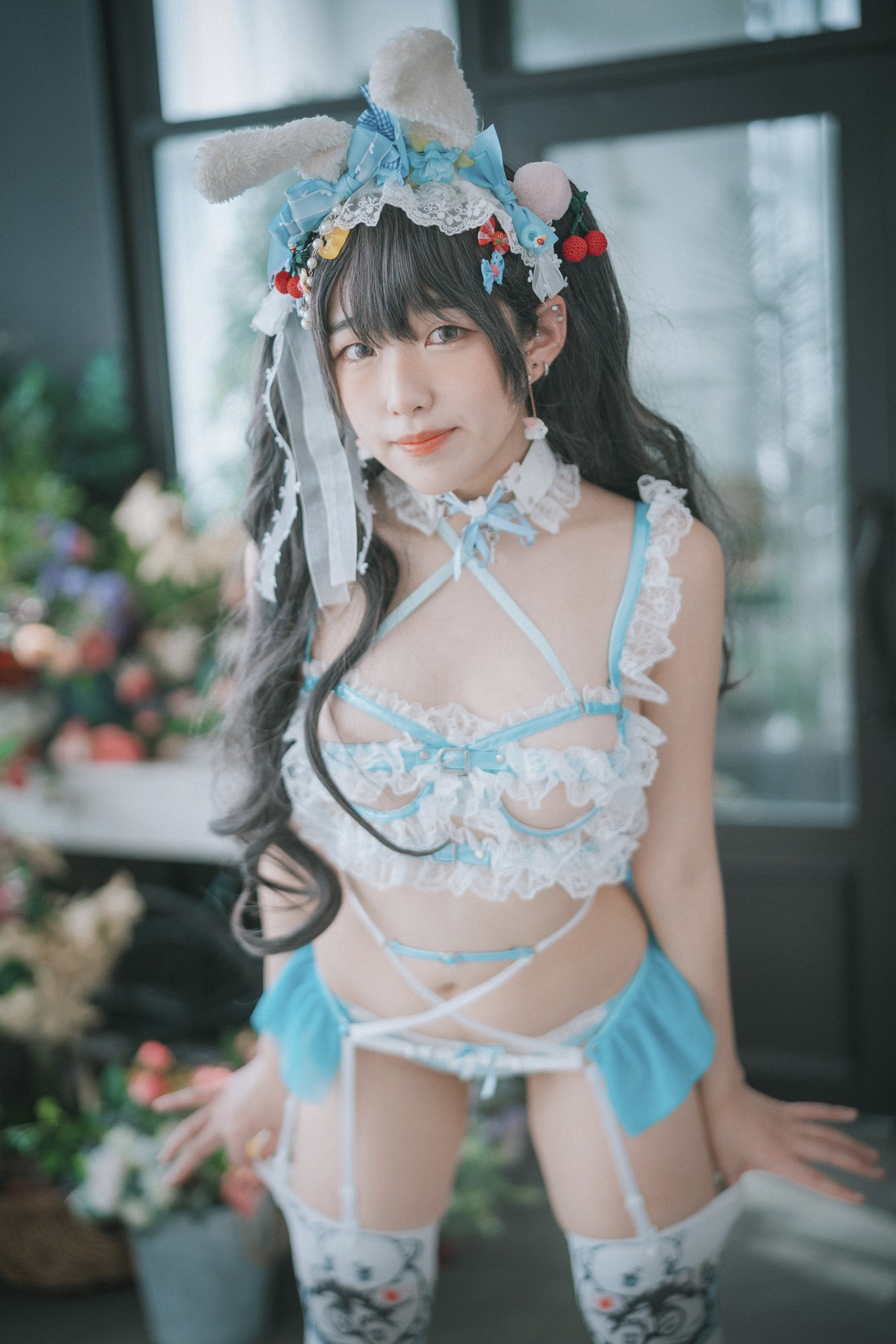 [DJAWA]No.157_模特Sonson_Turquoise Bunny主题性感兔女郎服饰配白丝吊袜诱惑写真51P_极品性感美女