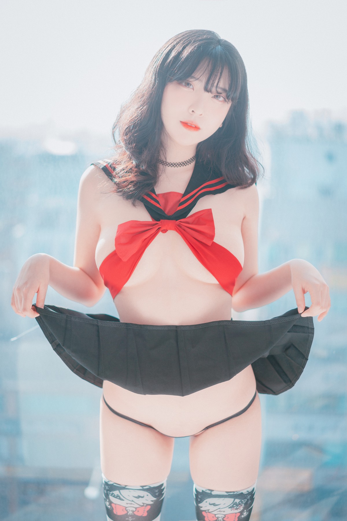 [DJAWA]No.133_模特Song Hana_Ribboned Only主题超薄短裙露内裤秀翘臀诱惑写真63P_极品性感美女