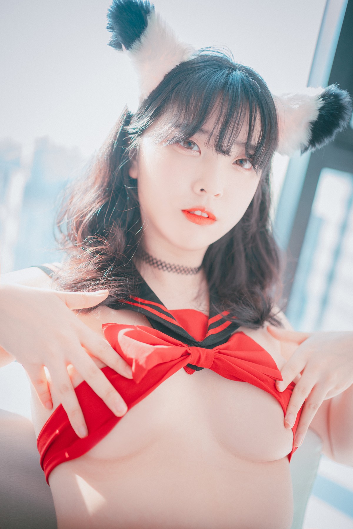 [DJAWA]No.133_模特Song Hana_Ribboned Only主题超薄短裙露内裤秀翘臀诱惑写真63P_极品性感美女