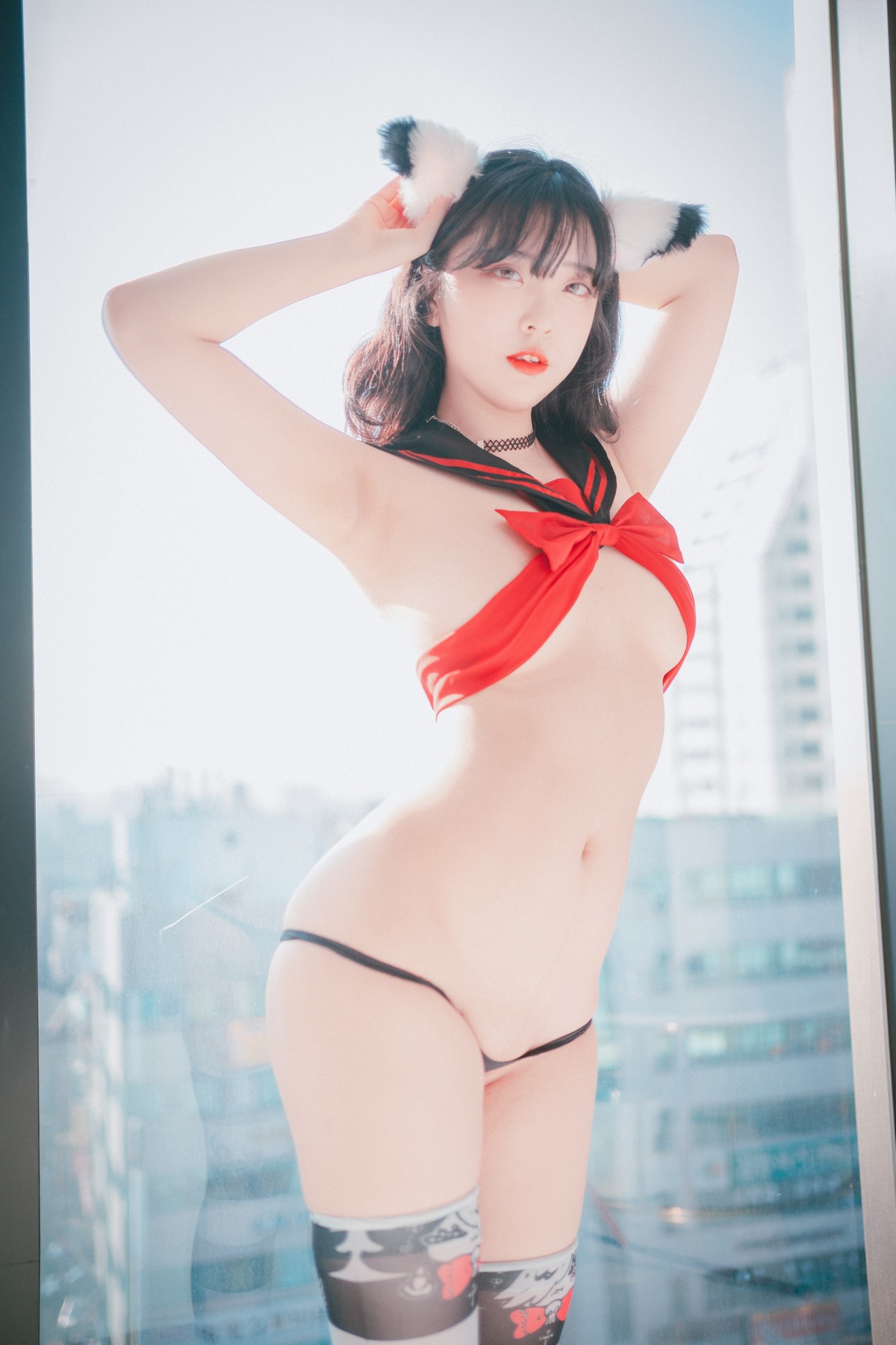 [DJAWA]No.133_模特Song Hana_Ribboned Only主题超薄短裙露内裤秀翘臀诱惑写真63P_极品性感美女