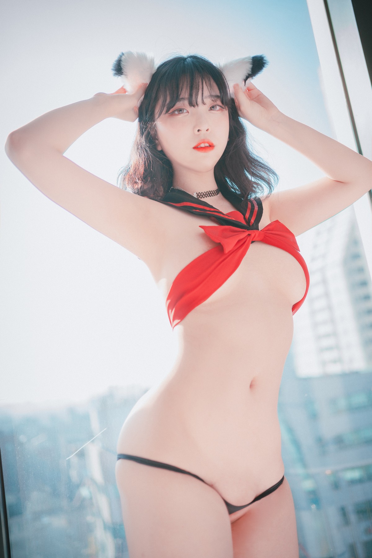 [DJAWA]No.133_模特Song Hana_Ribboned Only主题超薄短裙露内裤秀翘臀诱惑写真63P_极品性感美女