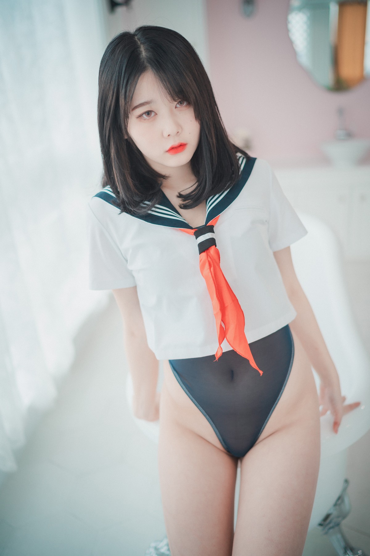 [DJAWA]No.109_模特Zia_Swimming Lessons主题性感黑色连体泳衣秀翘臀美腿诱惑写真48P_极品性感美女